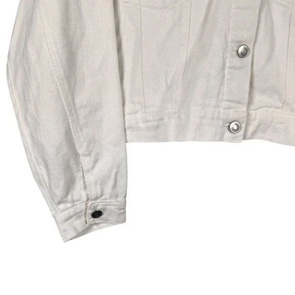 Peach Love California Bride Denim Jacket Womens L White Sequin Fringe Cropped - Picture 3 of 11